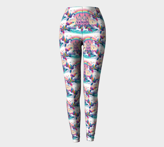 Purple Unicorns and Castles Printed Long Yoga Leggings