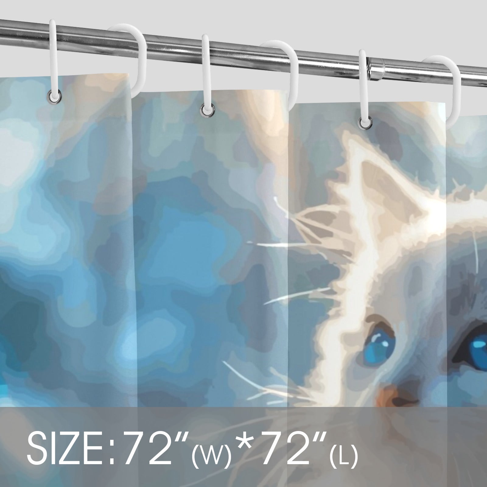 Fluffy White Kitten Printed Shower Curtain (72