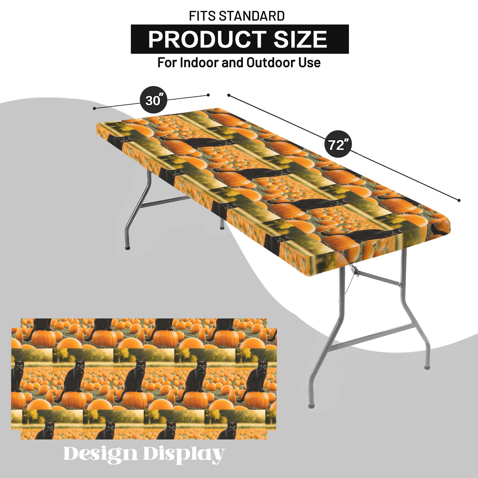 Black Cat in Pumpkin Patch Elastic Fitted Tablecloth - 72