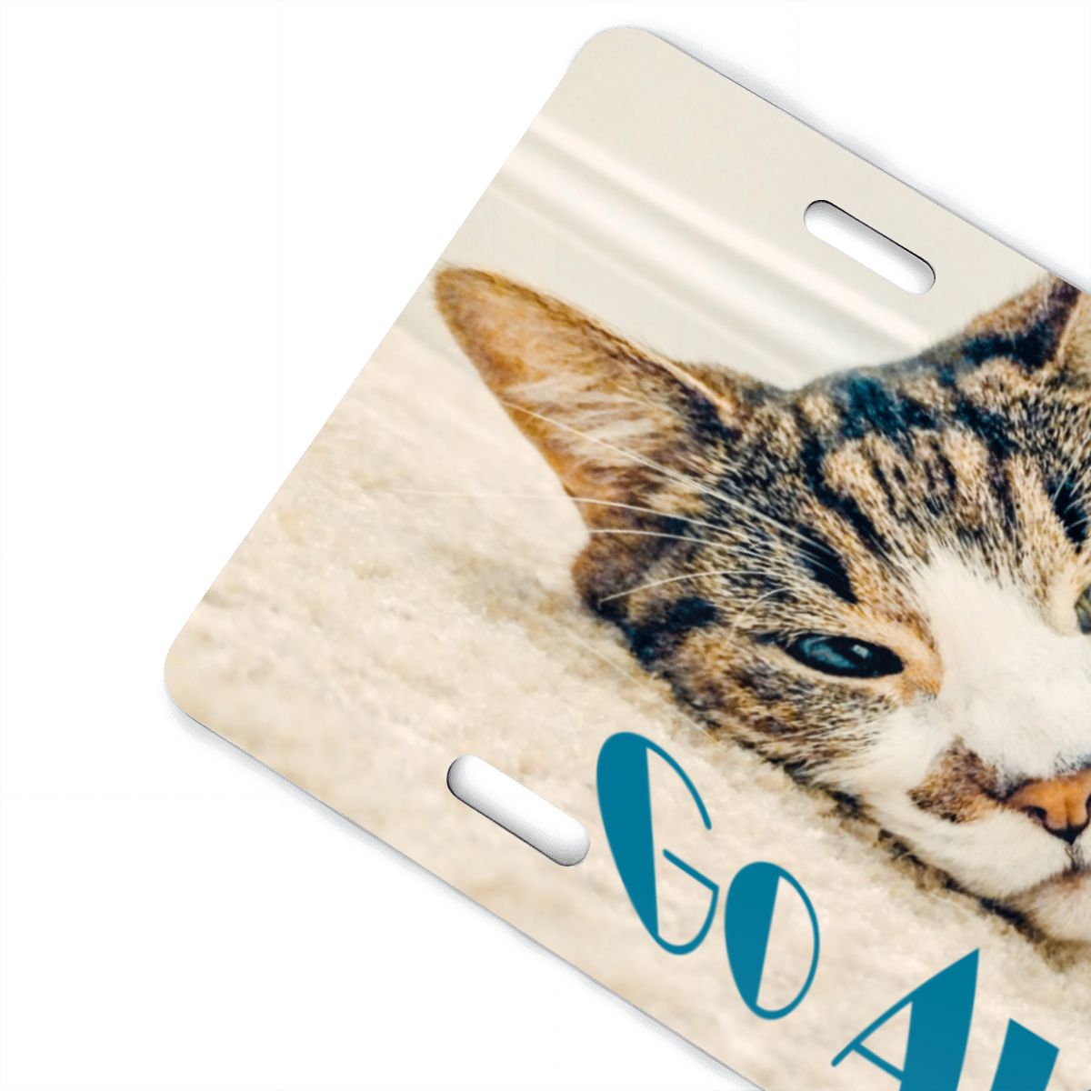 Sleepy Cat says Go Away Aluminum License Plate (Made in USA)