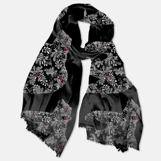 Black Chinoiserie Polar Bear Pashmina Scarf