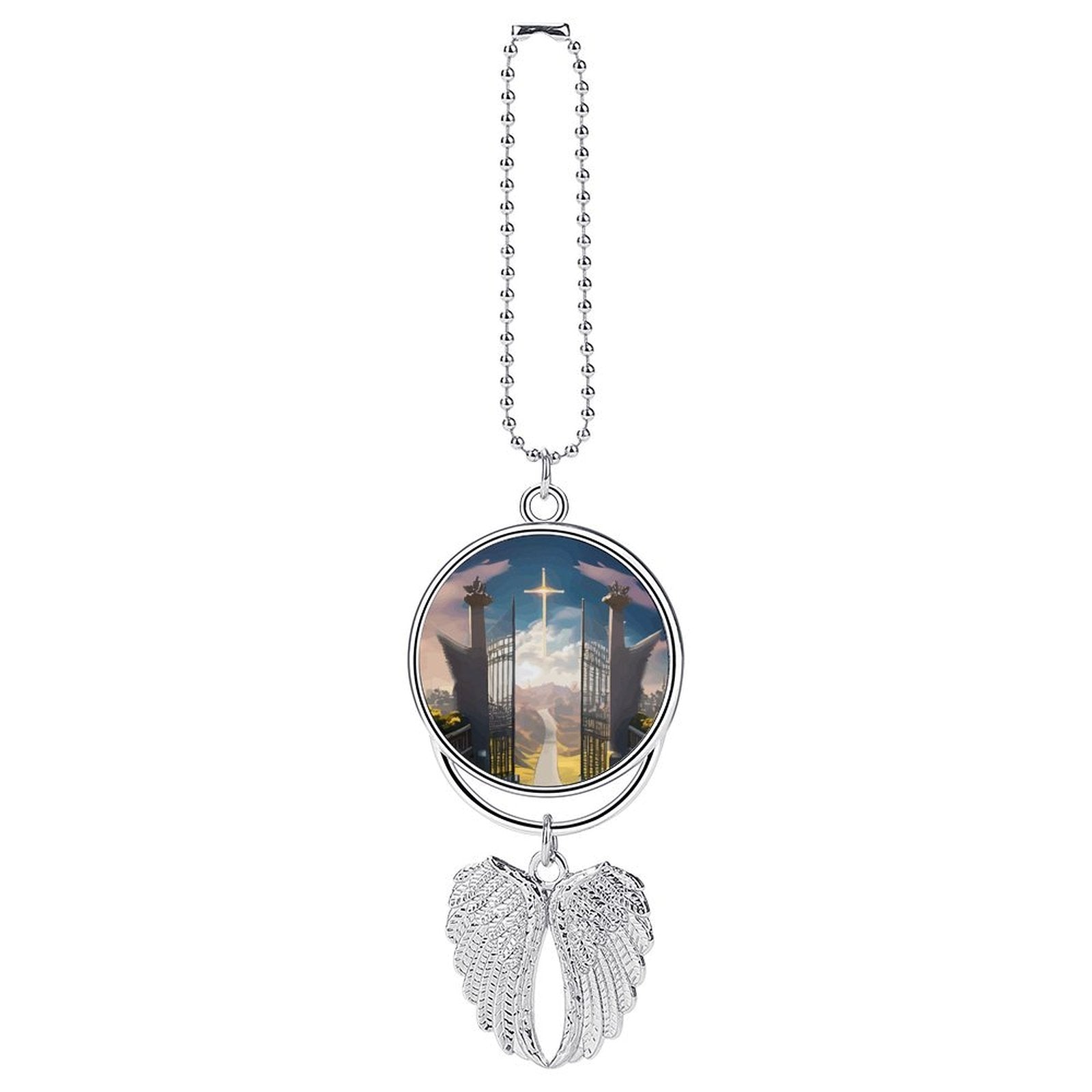 Gates of Heaven Zinc Alloy 2-sided Print Car Pendant with Wings
