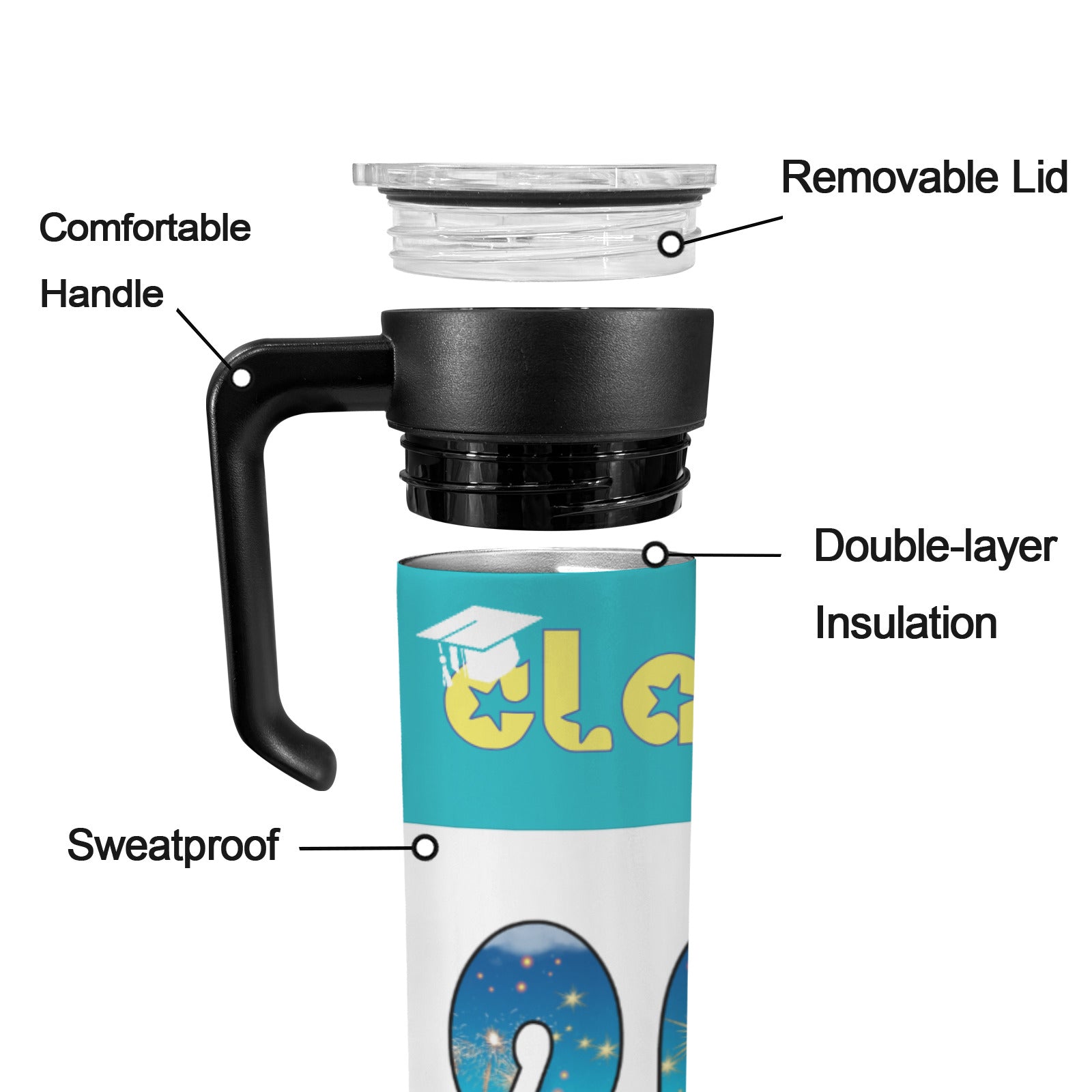 Class of 2027 600ml Insulated Water Bottle with Screw On Handle