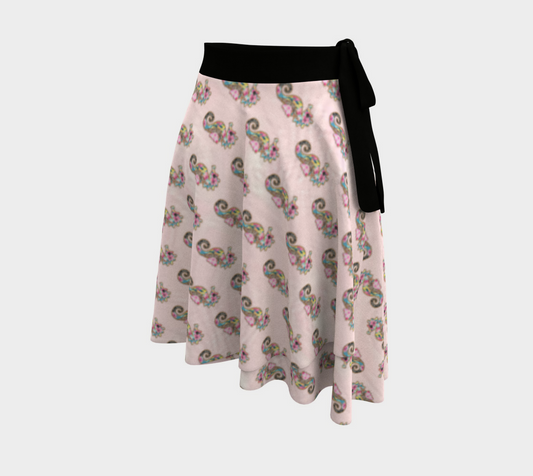 Seahorses on Pink Wave Short Wrap Skirt