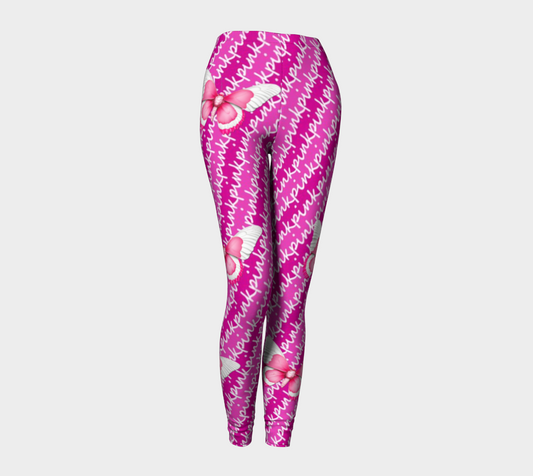 Pink Text and Butterflies Long Leggings