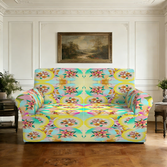 Circle Floral Pastel Pattern Two Seater Sofa Cover | Shipped from USA