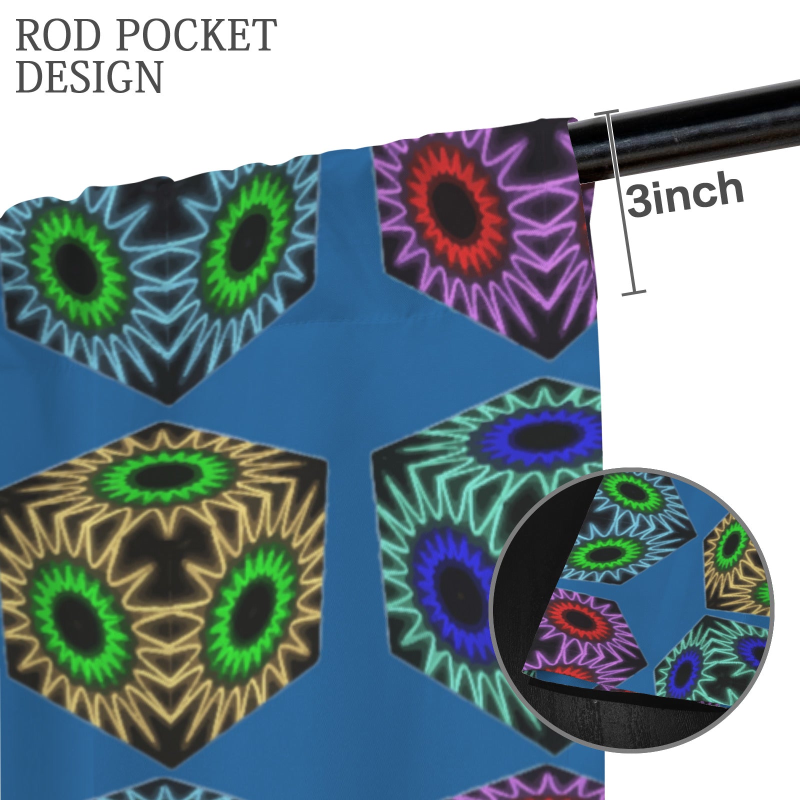 Colorful Cubes Blue Window Curtains - 5 Sizes Available