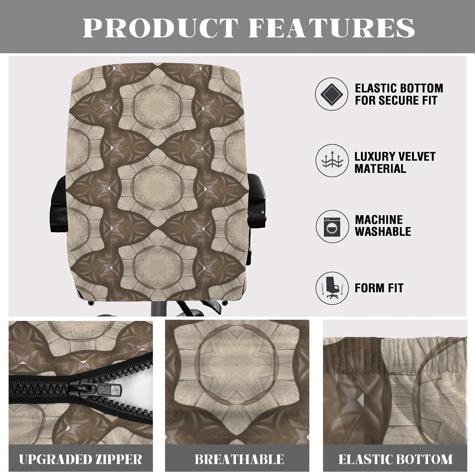 Brown Star Pattern Office Chair Cover (Made in the USA)