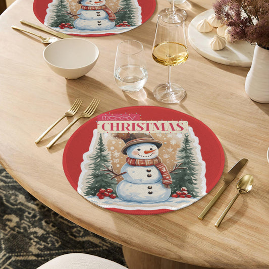 Merry Christmas Snowman Custom Round Placemat - 4 pack (Made in USA)