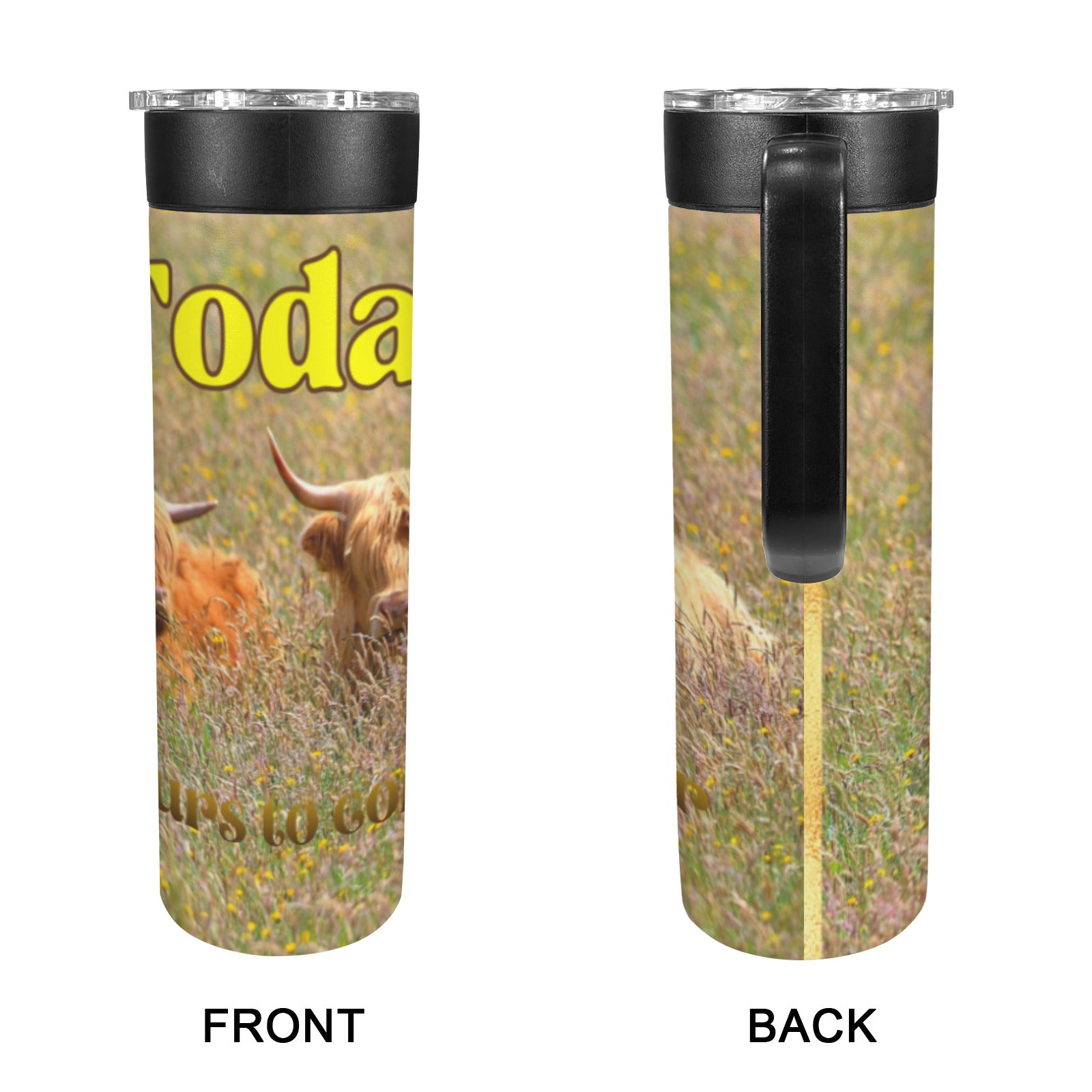 Today is Yours to Conquer Highland Cows 20oz Insulated Water Bottle with Screw On Handle