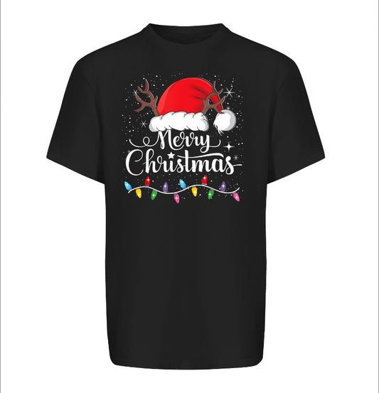 Men's Merry Christmas Santa Hat Short Sleeve Graphic T-shirt