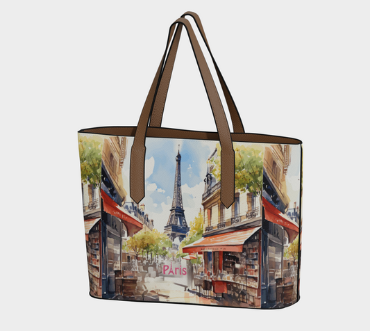 Parisian Design Eiffel Tower Vegan Leather Tote Bag