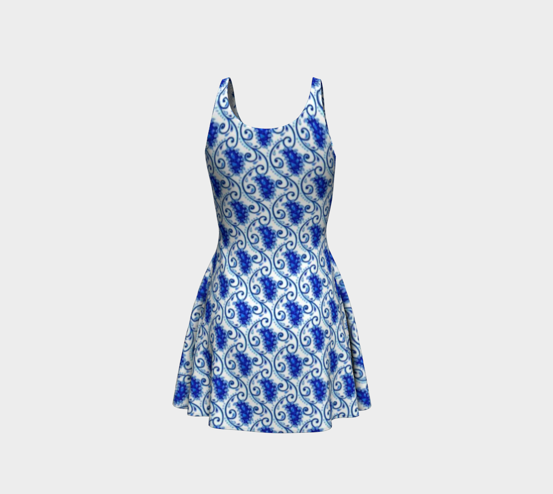 Blue Peacocks Flared Short Dress