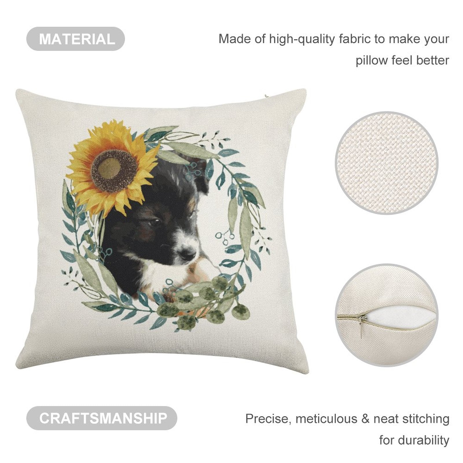 Cute Black Puppy Linen Pillowcase - 18