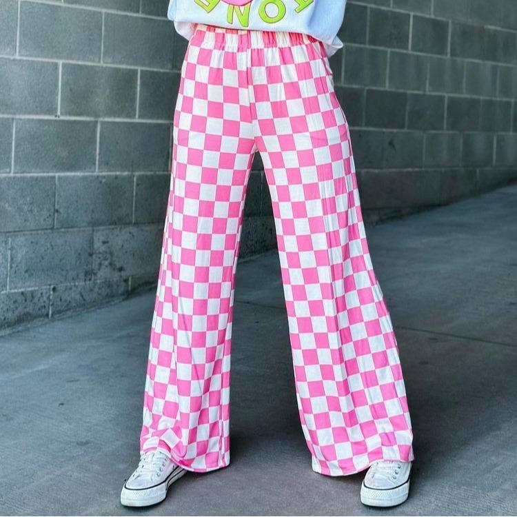 Women's Plaid Print Pocket Elastic Waist Straight Pants, Casual And Comfortable Trousers For Daily Wear, Women's Pants Womenswear Bottom Linen Pants Footwear Fit Baggy Loose