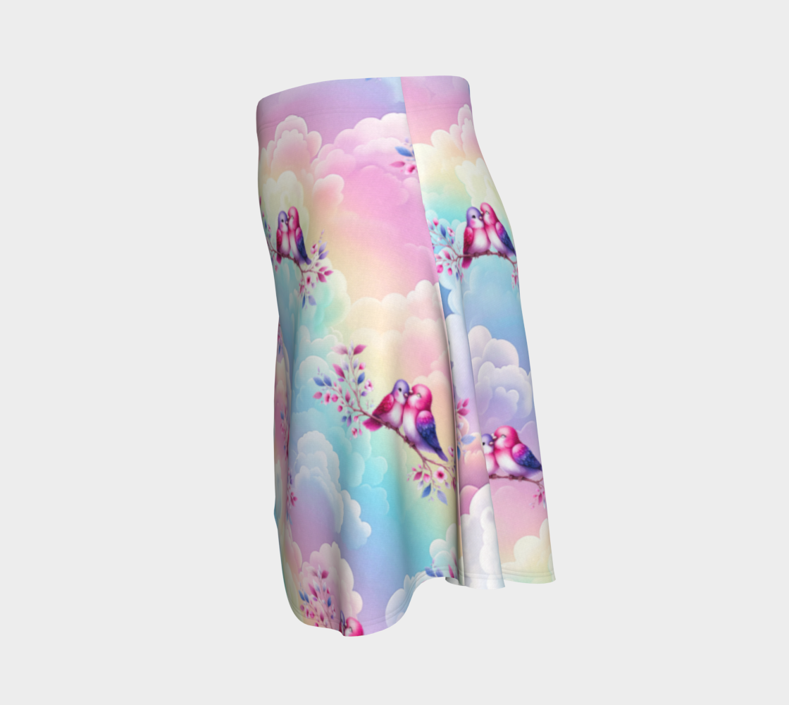 Love Birds and Pastel Skies Short Flared Skirt