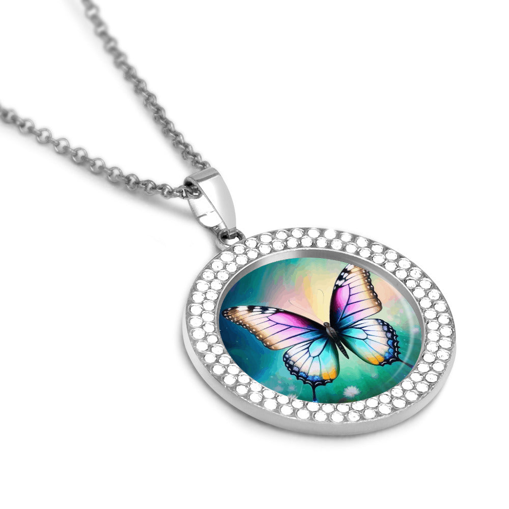 Printed Design Multicolored Diamond Pendant & Necklace