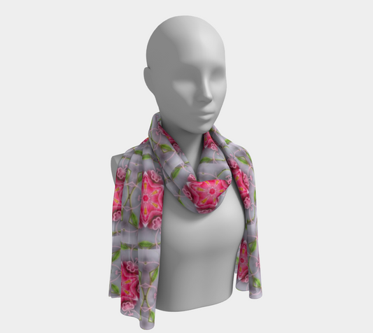 Pink Floral Design Long Scarf