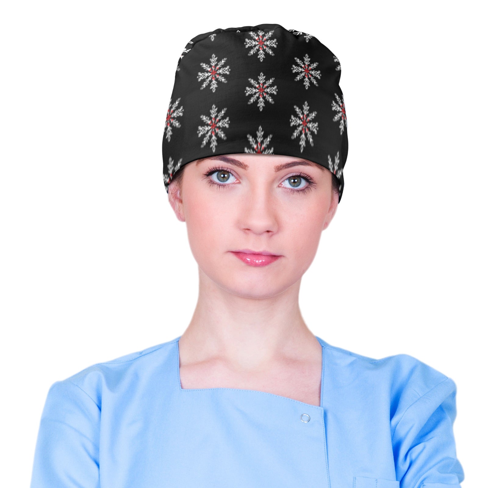 Snowflakes with Mistletoe Medical Scrub Cap (Made in USA)