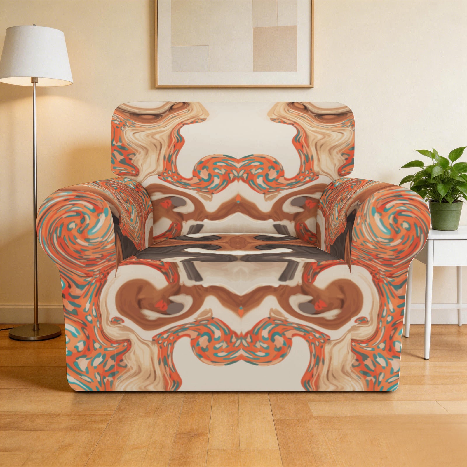 Orange Brown Marble Single Seater Sofa Cover | Ships from USA