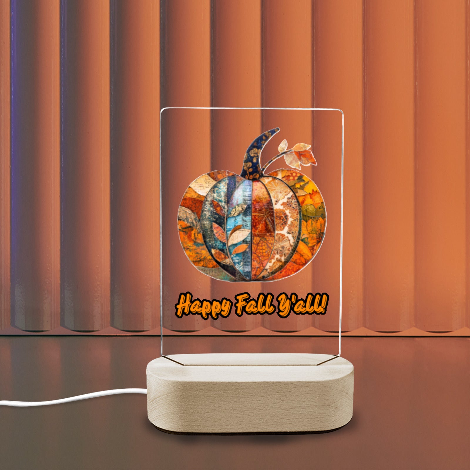 Happy Fall Y'all Pumpkin Acrylic Panel Night Light Home Decor (Made in USA)