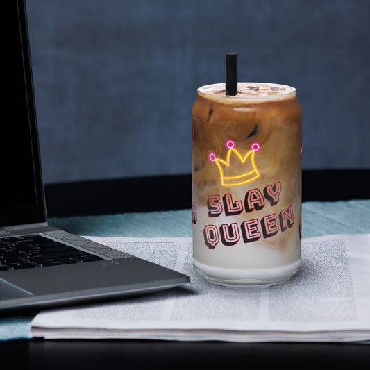 Crowned Slay Queen Can-shaped glass