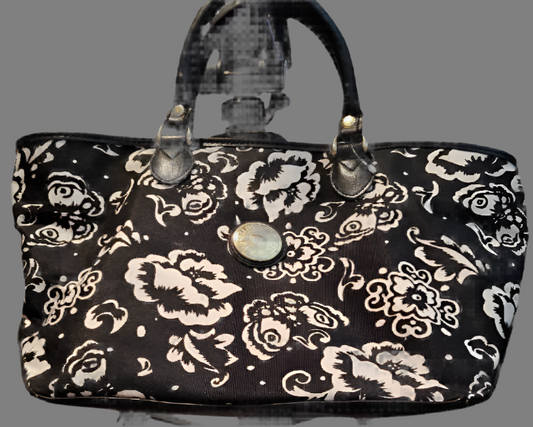 Capezio Black and White Floral Handbag - preowned