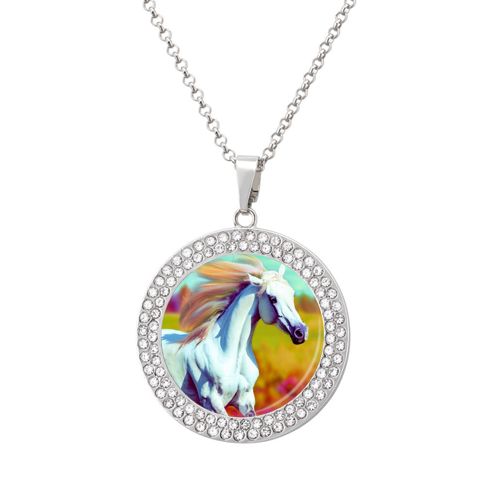 Printed Design Multicolored Diamond Pendant & Necklace