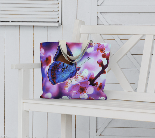 Butterfly with Cherry Blossoms Oversized Canvas Tote Bag