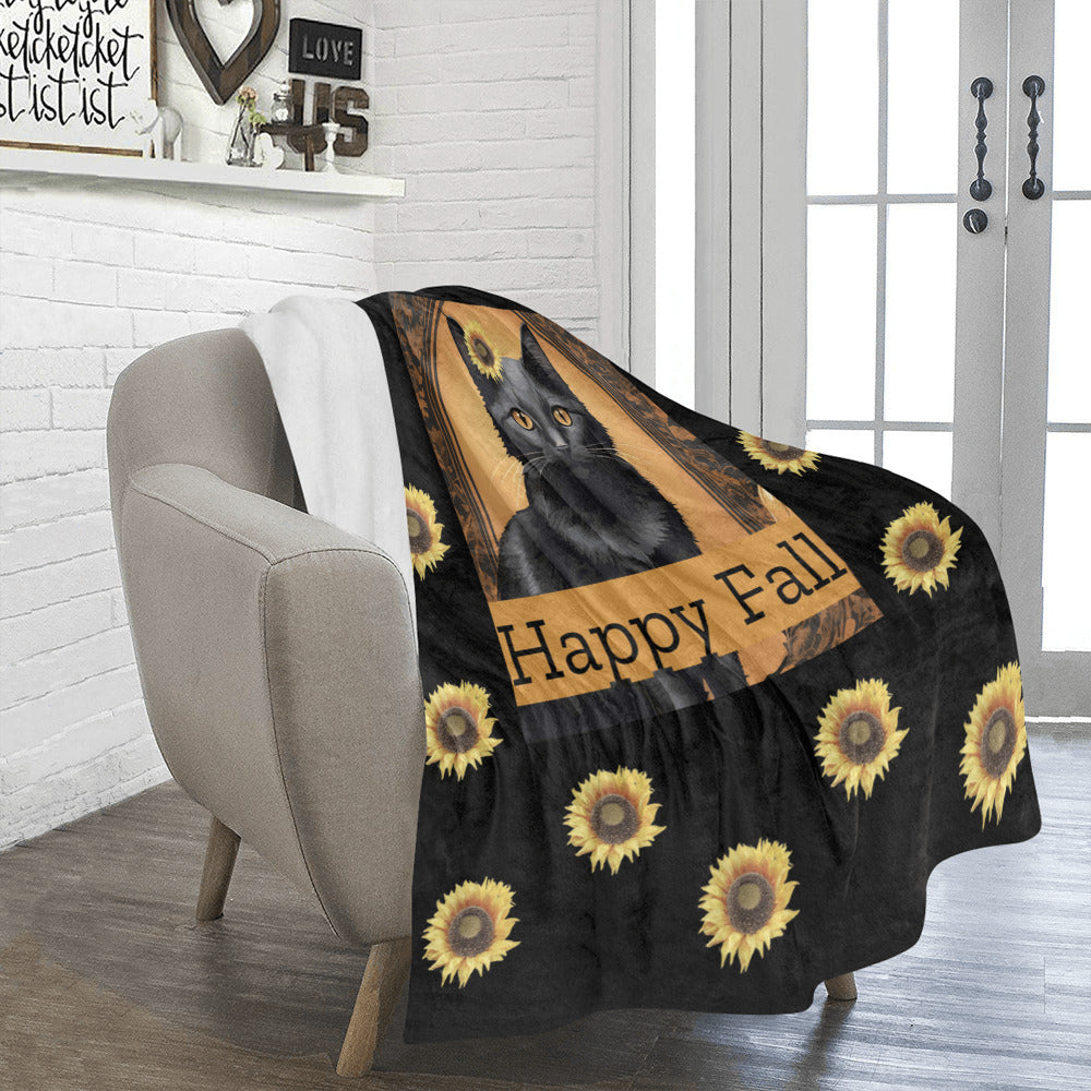Happy Fall Black Cat with Sunflowers Ultra-Soft Micro Fleece Blanket 50