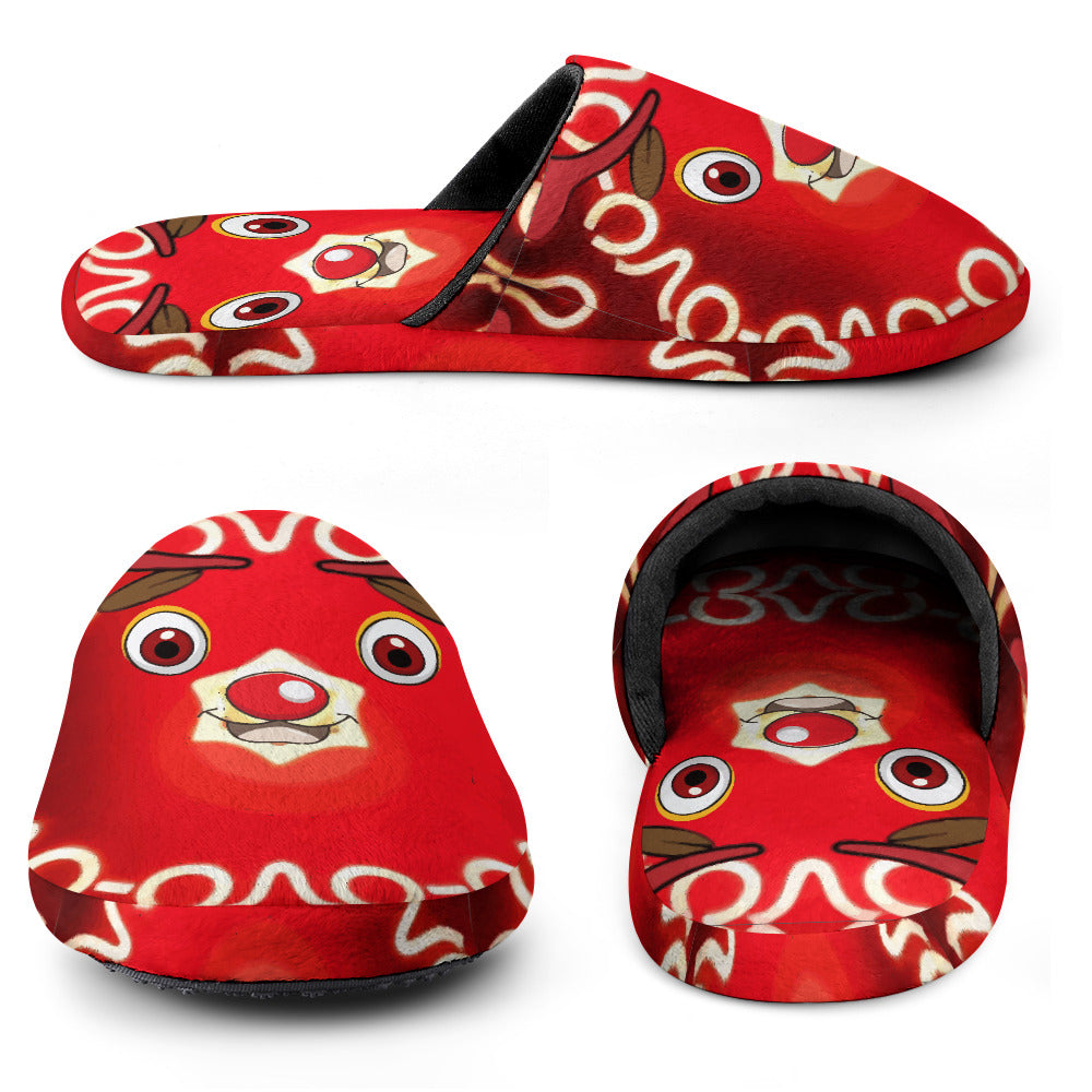 Women's Red Rudolph Christmas Cotton House Slippers