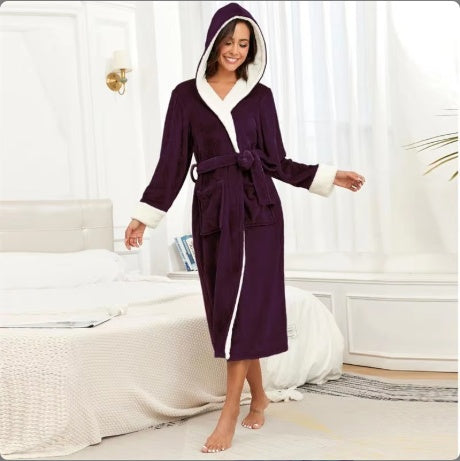 Plush Oversized Winter Soft Long Flannel Bathrobe With Hood