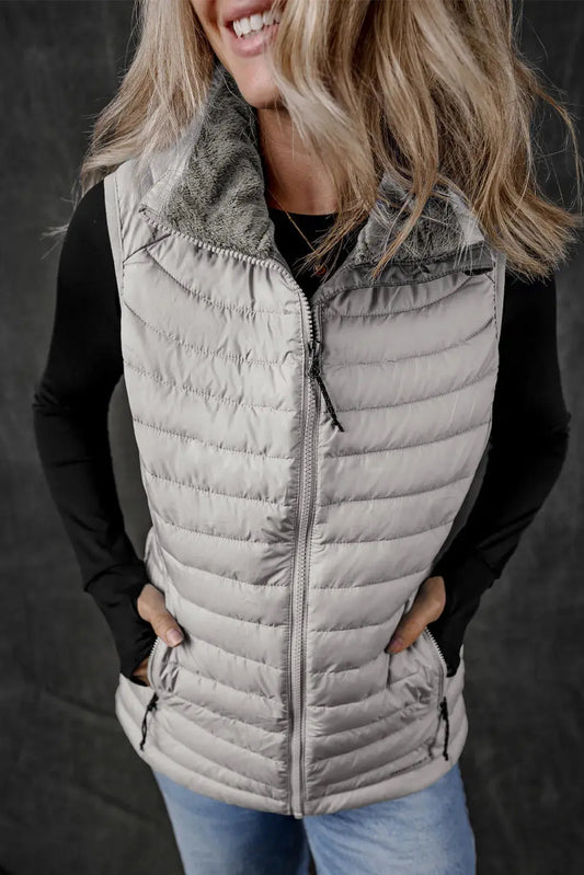 Pocketed Zip Up Womens Puffer Vest