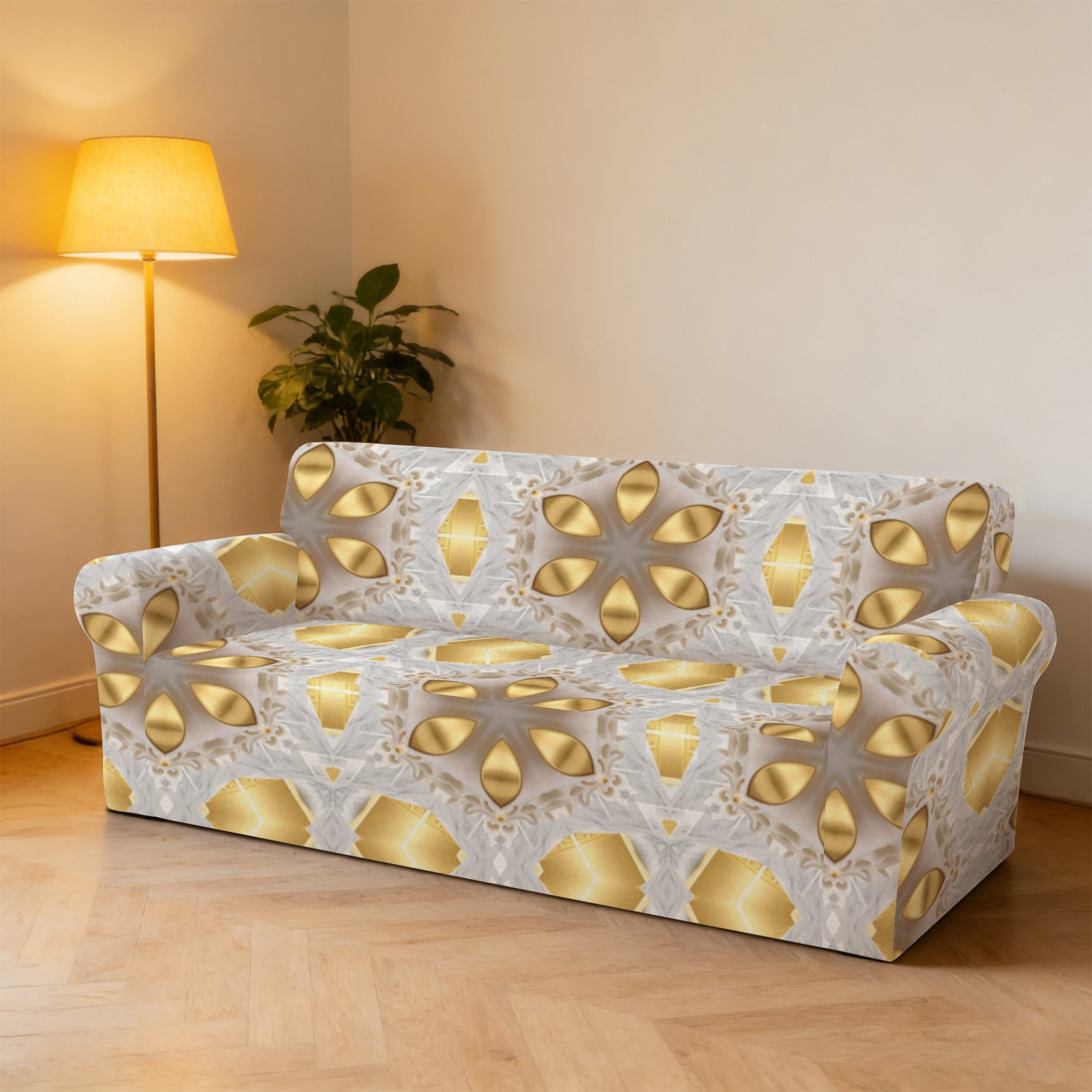 Golden Stars on White Background 3-Seater Sofa Cover | Ships from USA