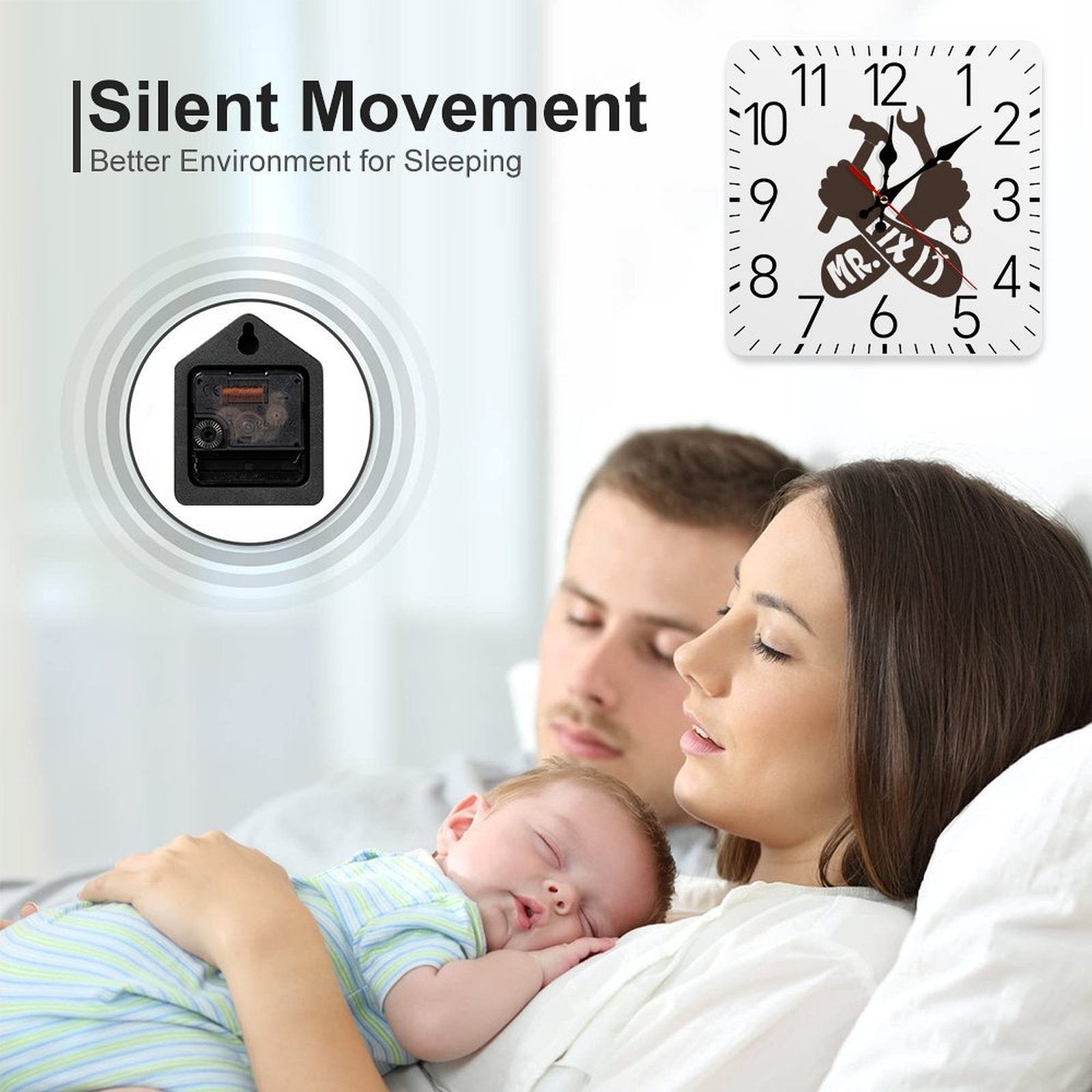 Mr. Fix It Mechanic Square Wall Clock with Numbers | Ships from USA