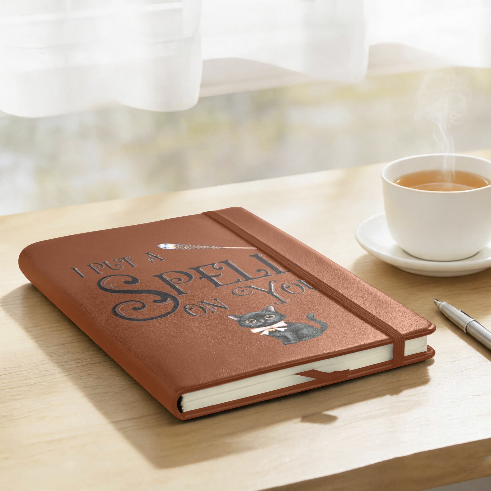 I Put a Spell on You Black Cat Leather Journal Strap Notebook (Front Print)