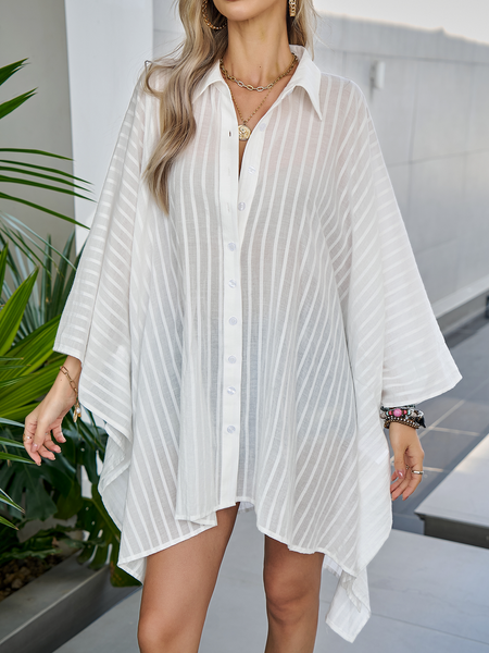 Women's Cotton Linen Oversized Button-down Kimono Cover Up