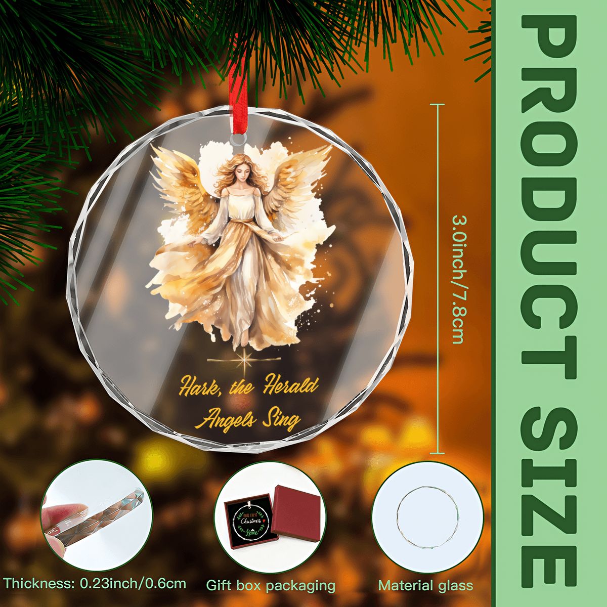 Hark the Herald Angel Sings Round Glass Christmas Ornament (Made in USA)