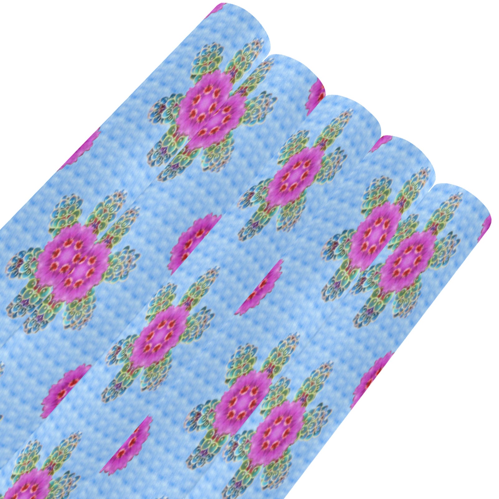 Pink Flowers on Blue Background Gift Wrapping Paper - 5 Rolls (Made in USA)