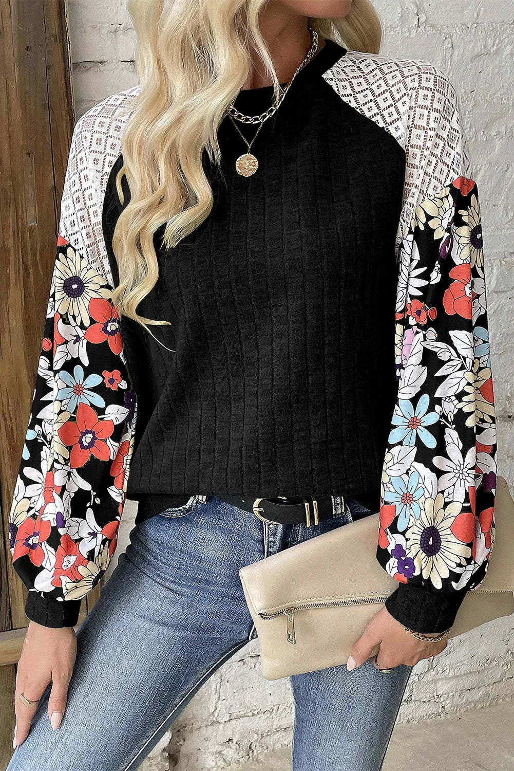 Women's Fall Colors Printed Round Neck Long Sleeve Shirt