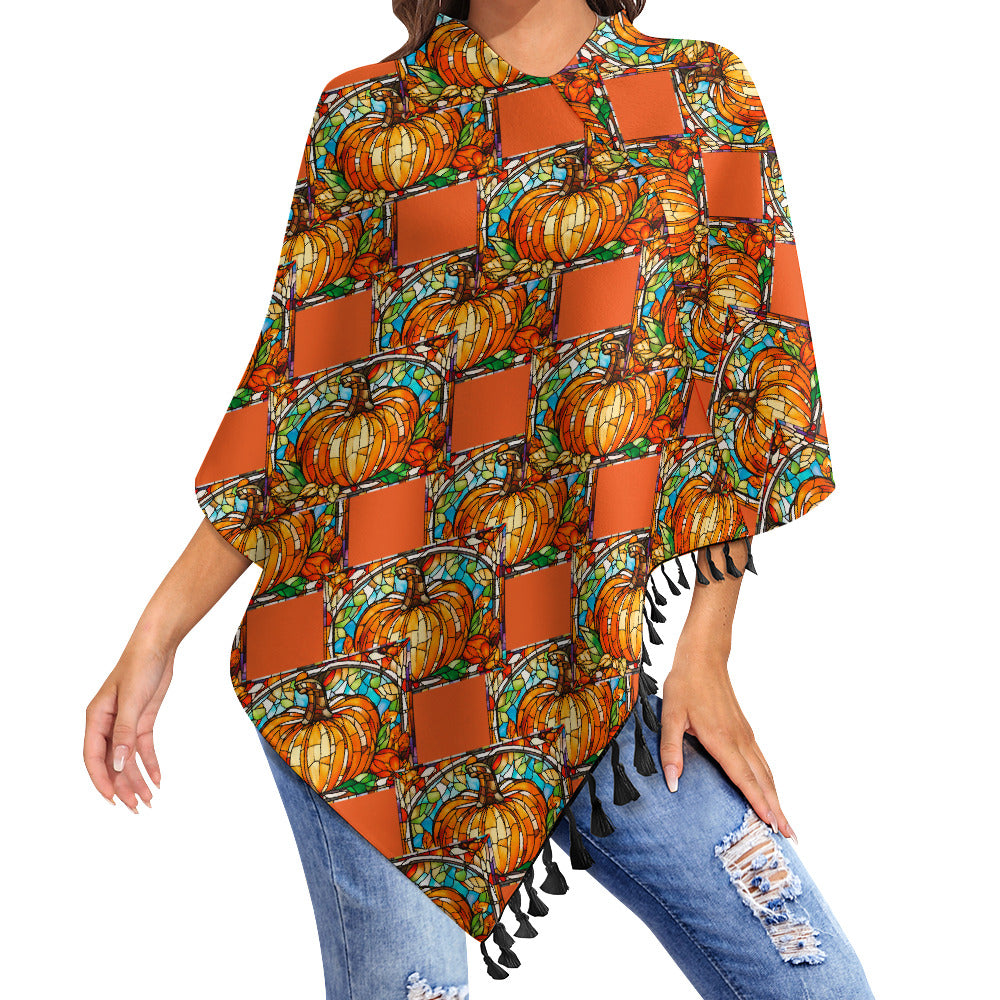 Women's Fall Designs Knitted Cape With Fringed Edge