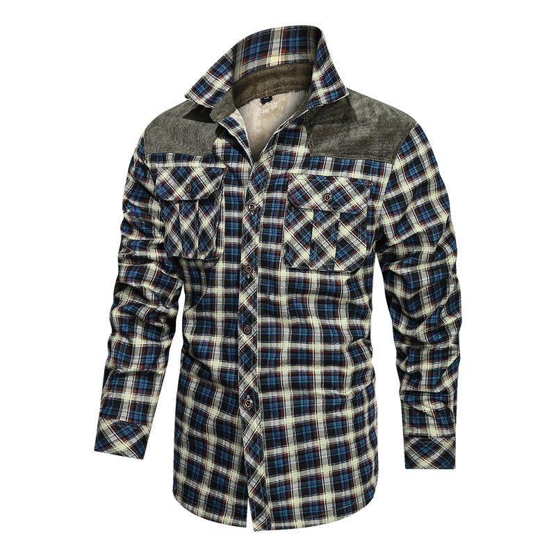 Men's Thick Fleece Casual Fit Warm Plaid Jacket