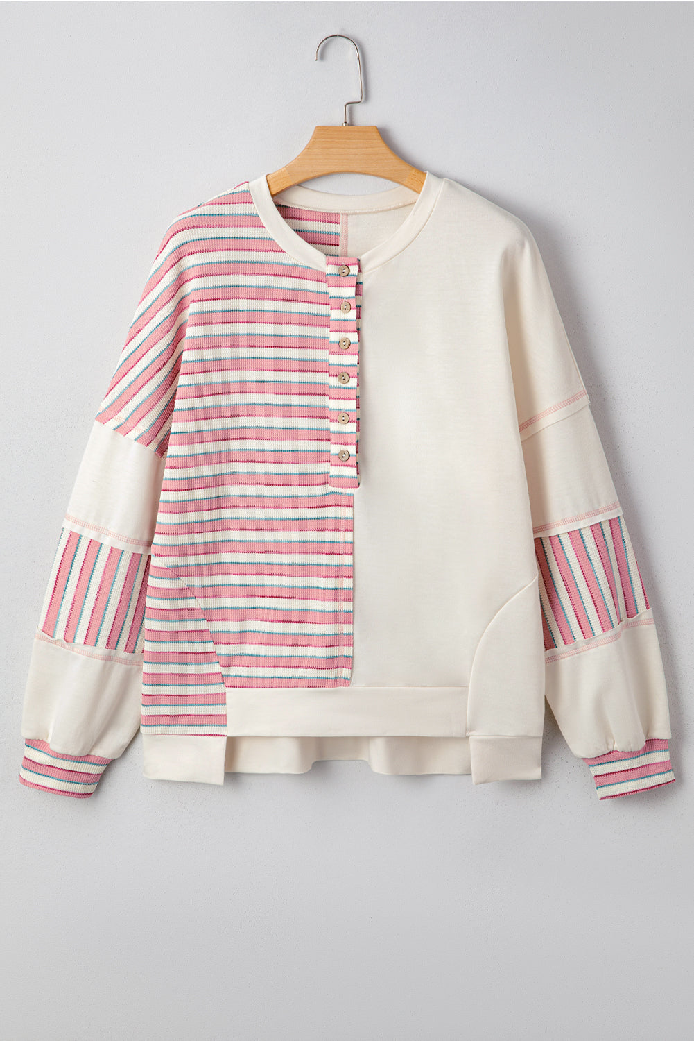 Women's Stripe Patchwork Long Sleeve Henley Top