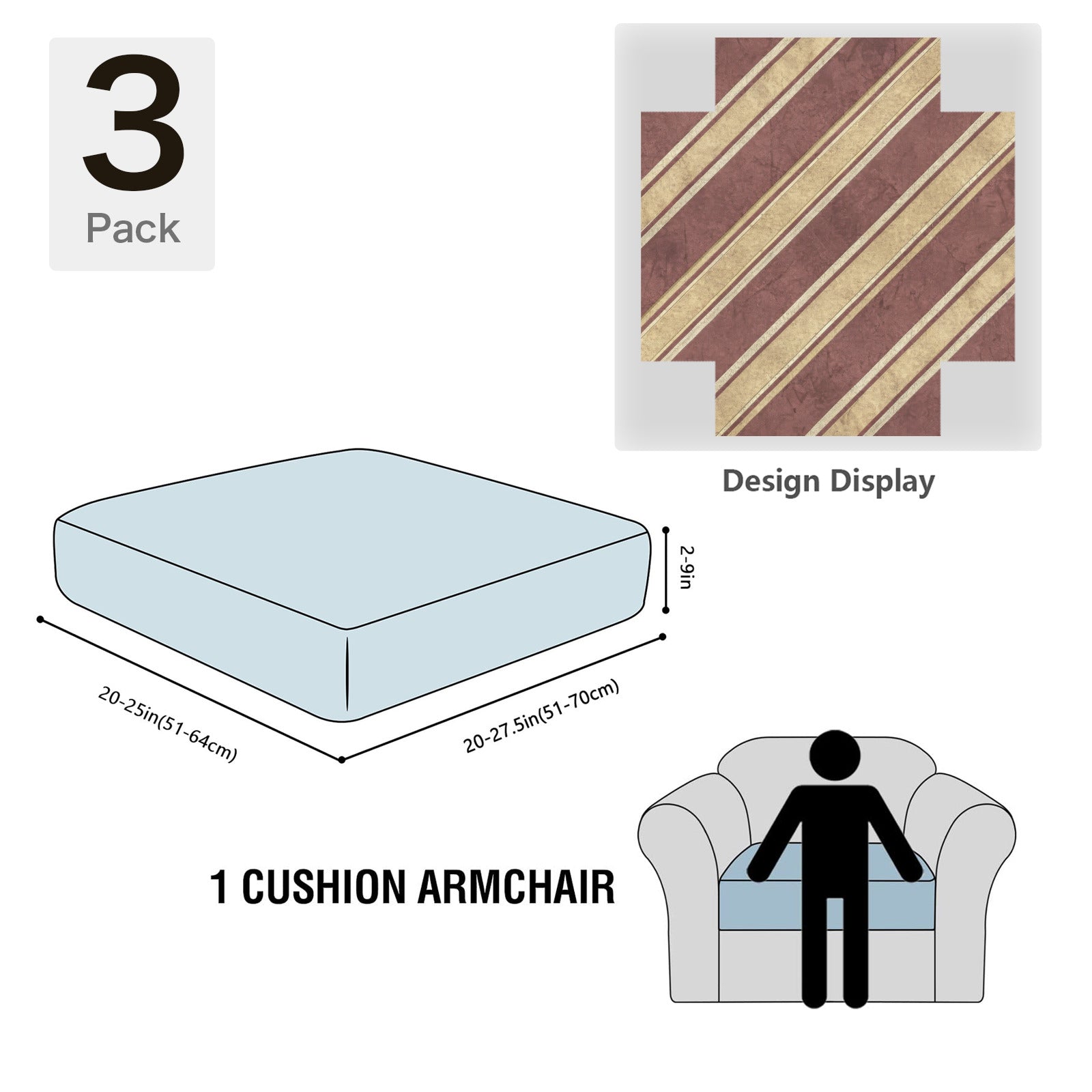 Christmas Red and Gold Stripes Sofa Cushion Slip Cover - Pack of 3