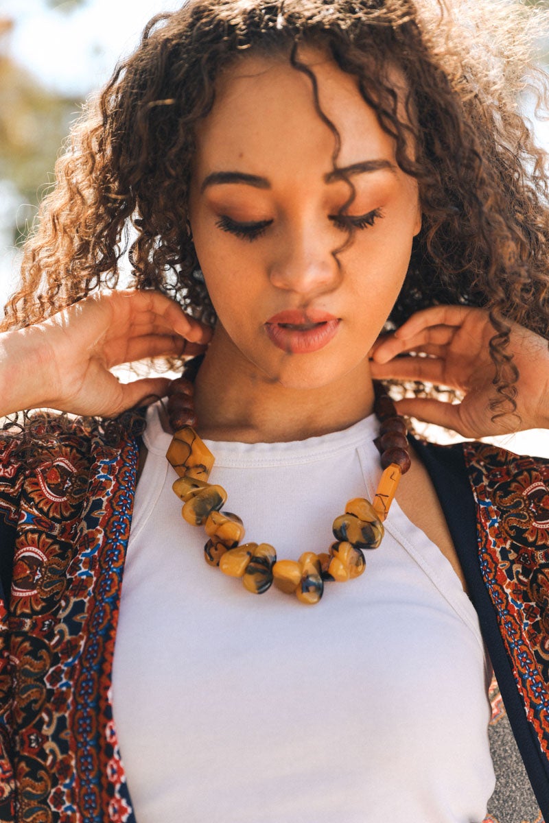 Chunky Amber Beaded Necklace