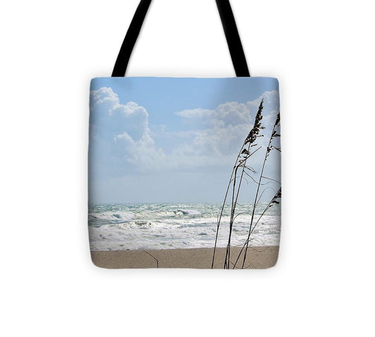 Cloudy Seaside with Tall Grasses - Tote Bag