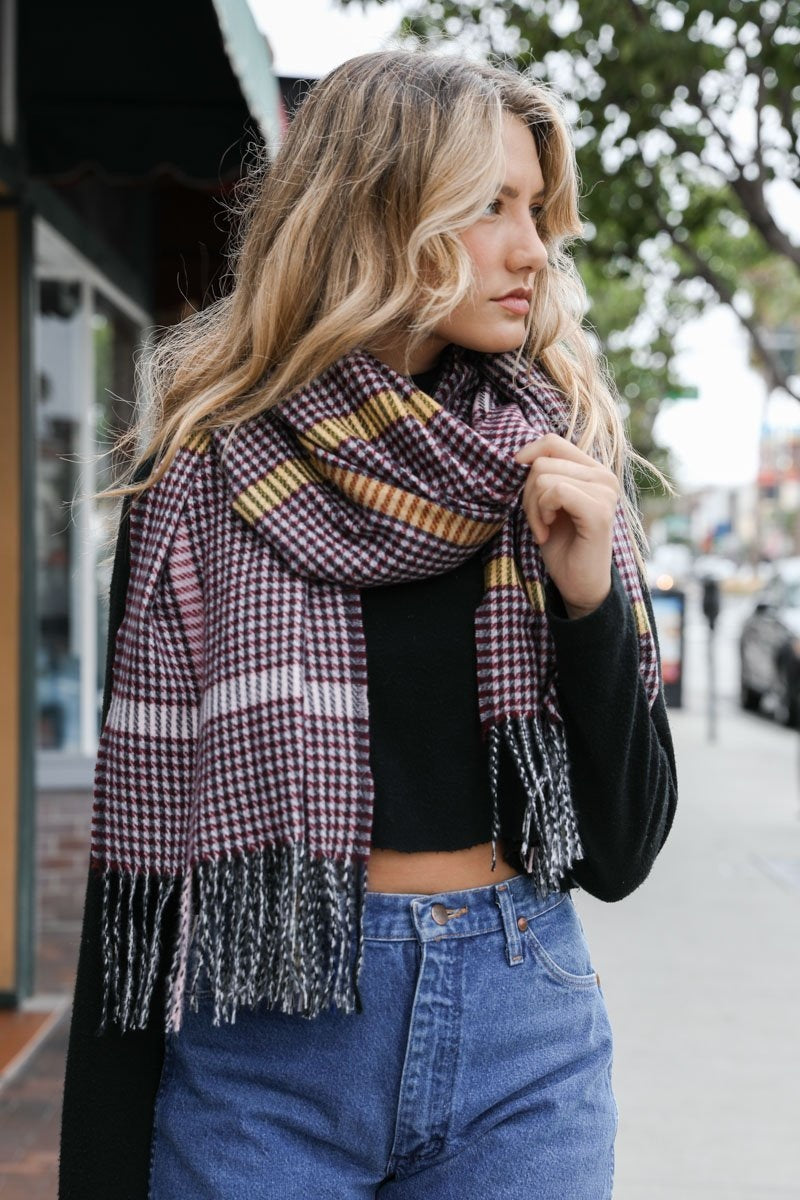 Colorblock Stripe Tassel Scarf