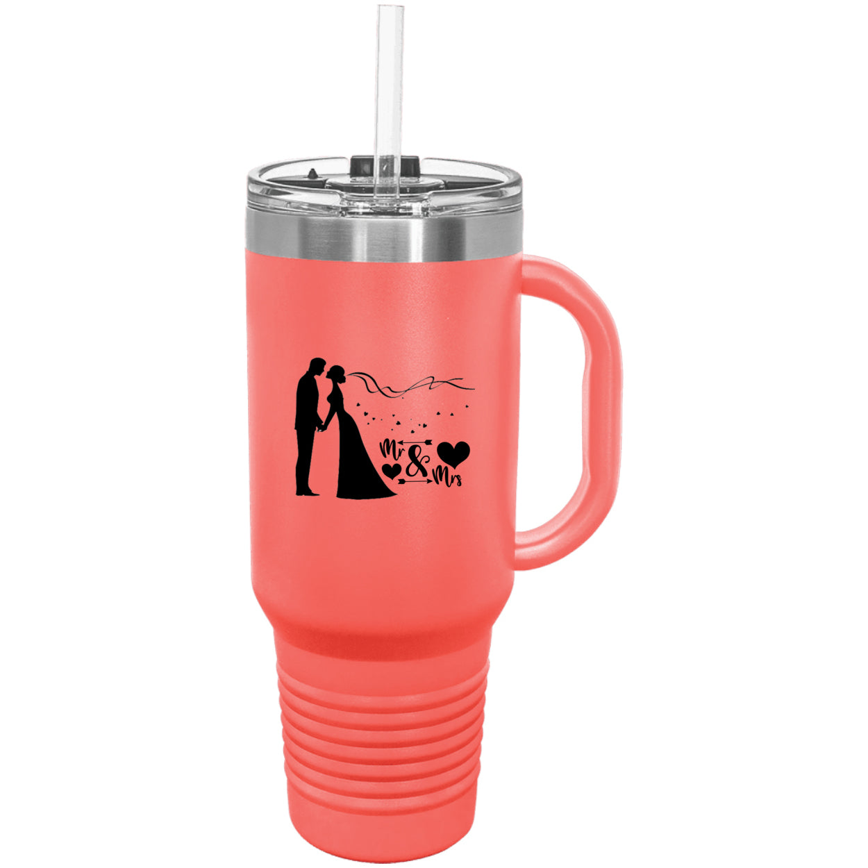 Bride and Groom Mr & Mrs Wedding Polar Camel 40 oz. Travel Mug with Handle & Straw