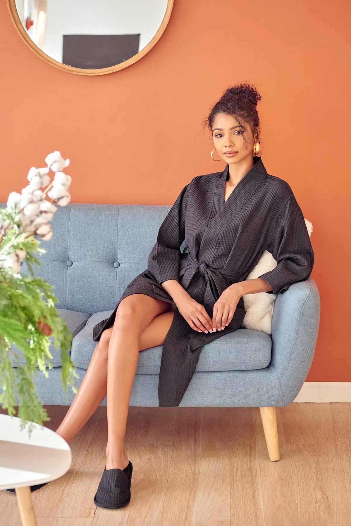 Knee-Length Waffle Robe for Women