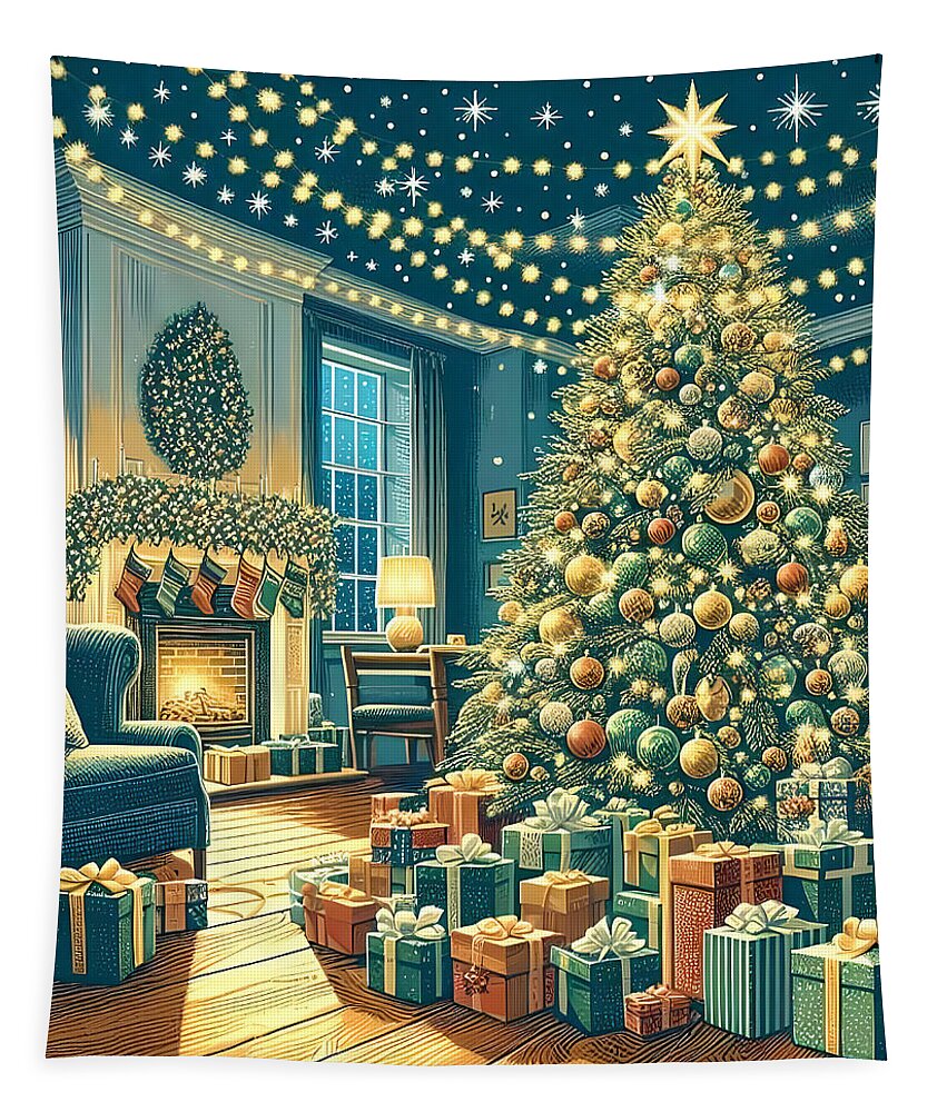 Cozy Christmas Living Room Design Tapestry Wall Hanging